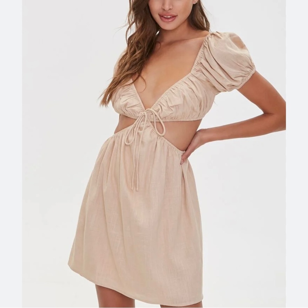 Forever 21 Tan Linen Cut Out Dress